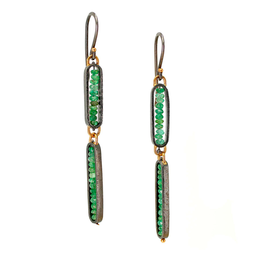 Emerald Beaded Oval Earrings