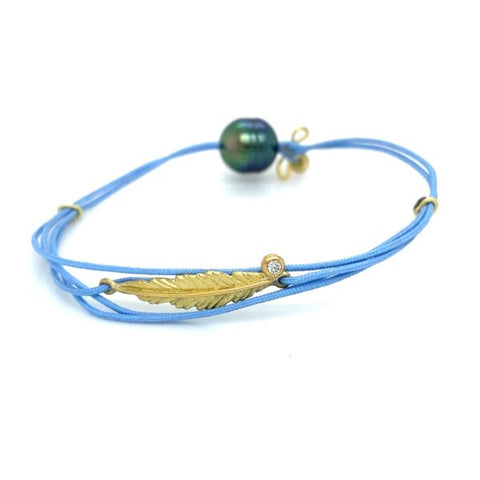 Feather Bracelet with Blue Cord