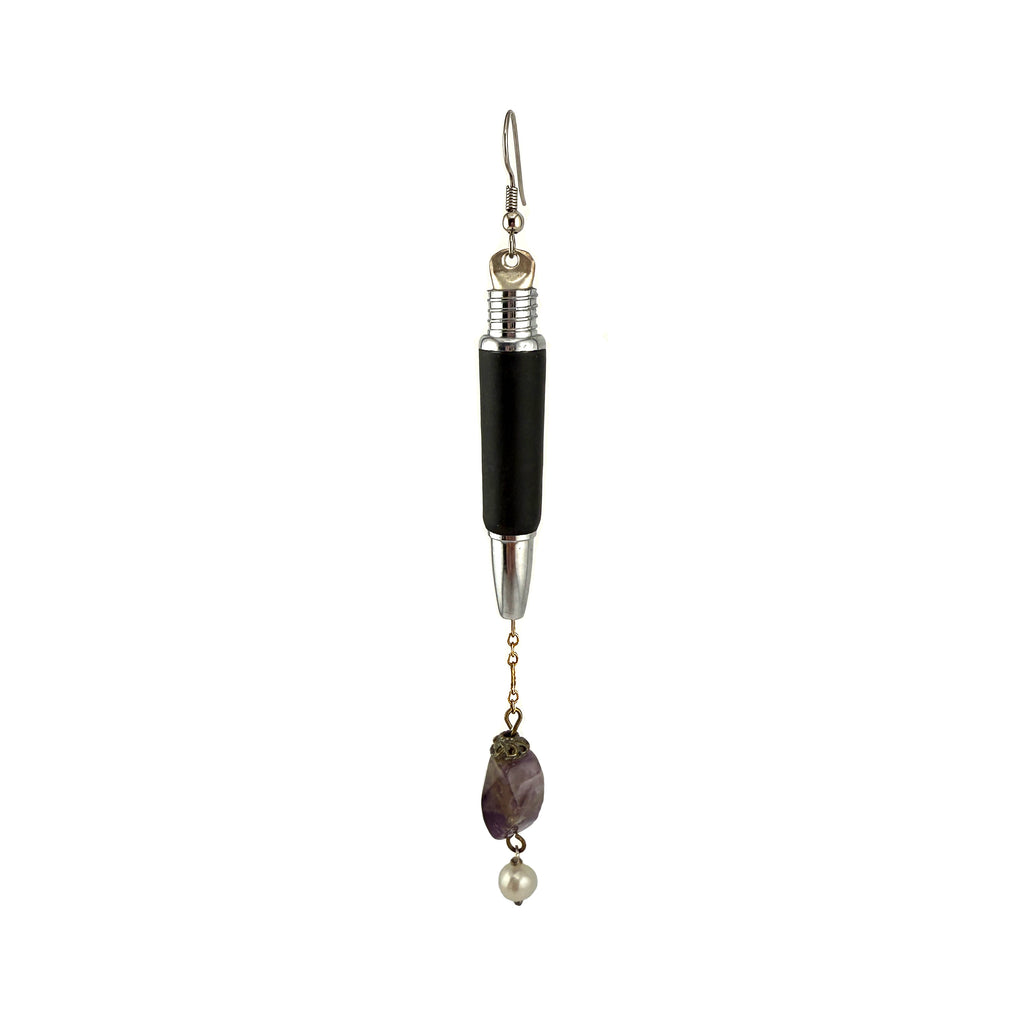 Pen and Amethyst Drop Earring