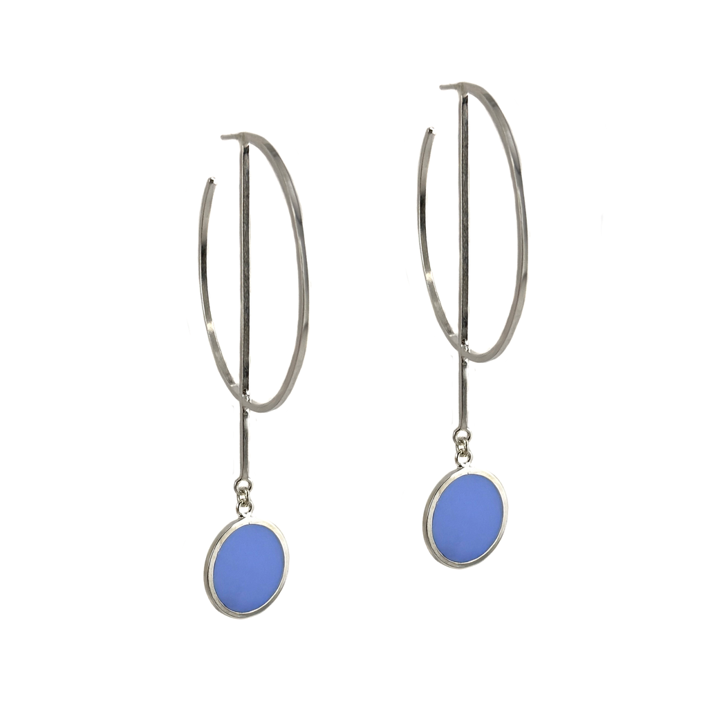 Square PacMan Hoop Earrings, Silver