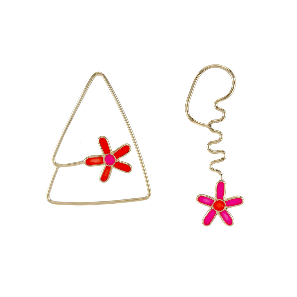 Daisy Popper Earrings, Orange and Pink