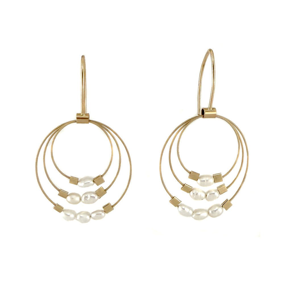 Trinity Hook Earrings, Gold & Pearl