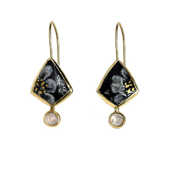 Blackberry Flower and Sunstone Earrings