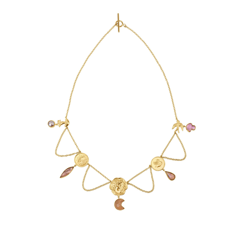 Coin and Lace Linked Charm Necklace