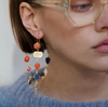 Multilayer Balance Victorian Drop Earrings, Lapis and Coral
