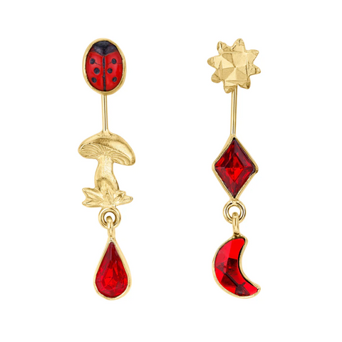 Double Detachable Victorian Drop Earrings, Ladybug