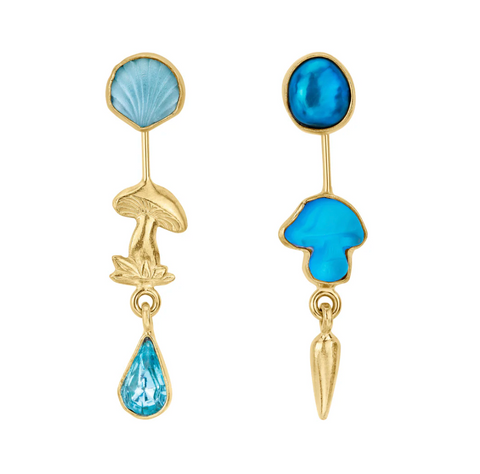 Double Detachable Victorian Drop Earrings, Blue Shell