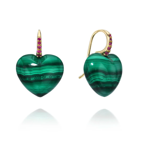 Midi Heart Dollop Earrings, Malachite