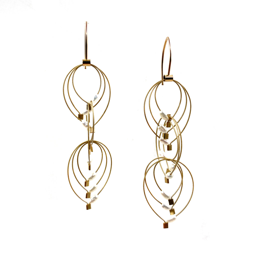 Feather Teardops Hook Earrings with Pearls (Mini)