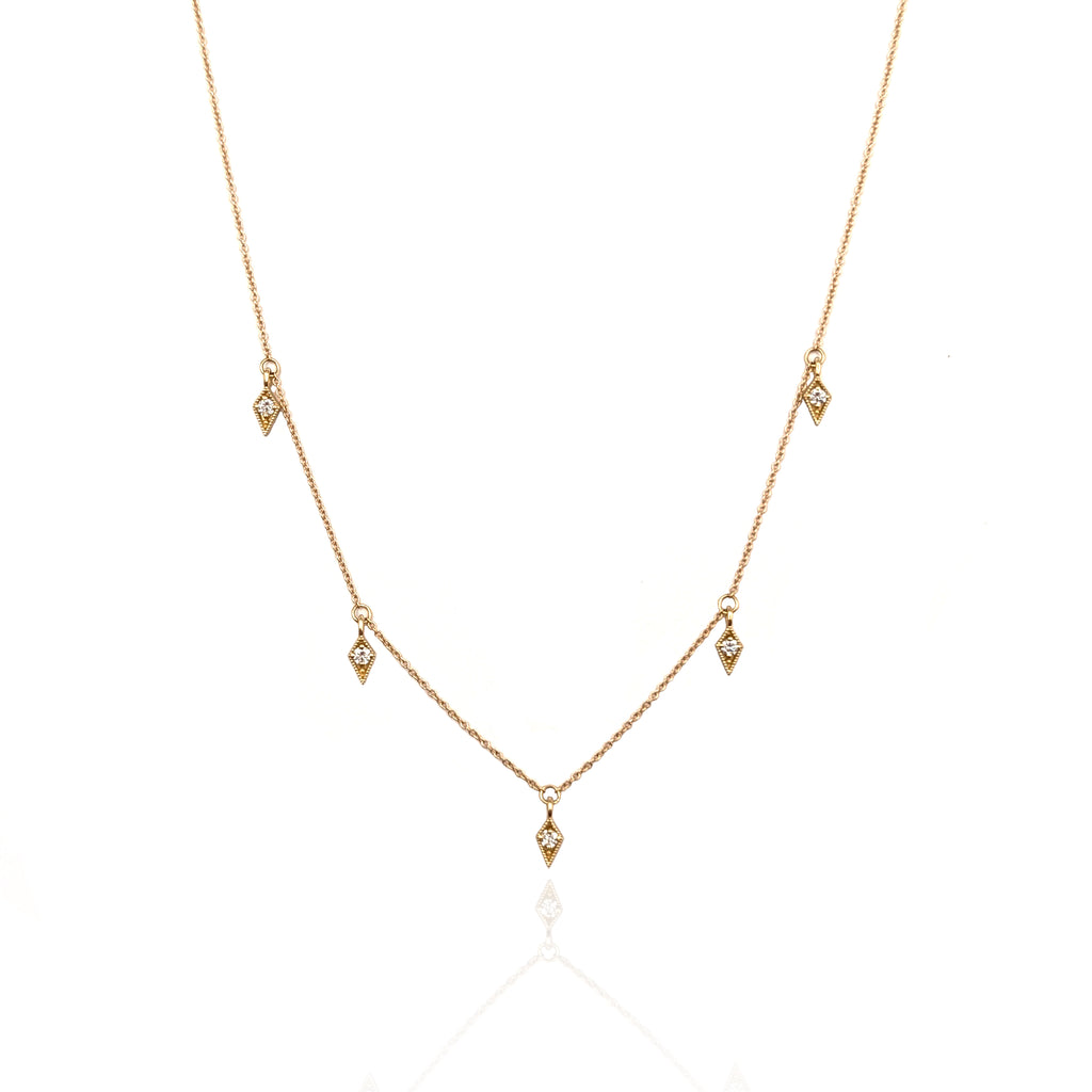Diamond Charm Necklace, Five Stone