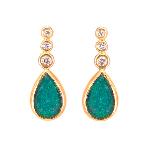 Opal Teardrop & Diamond Studs