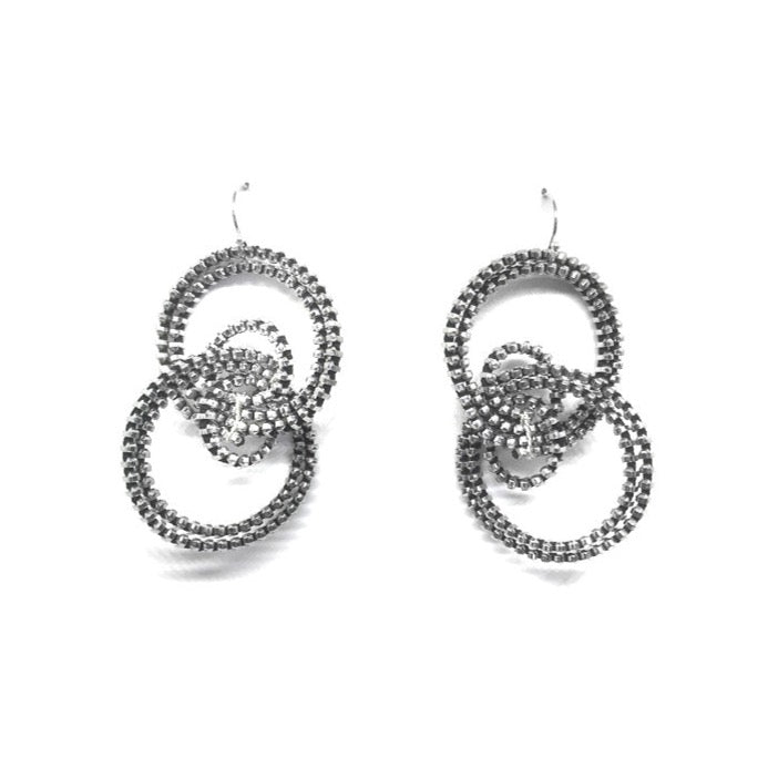 Double Rings Zipper Earrings, Silver