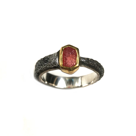 Antique Iron Nail Ring with Uncut Ruby