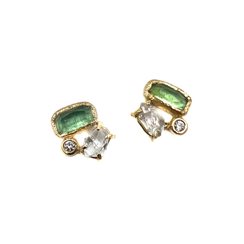 Tourmaline & Diamond Cluster Studs