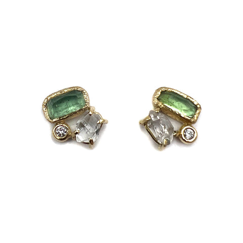 Tourmaline & Diamond Cluster Studs