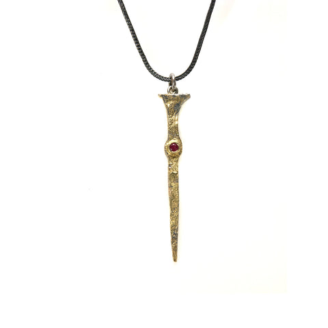 Gilded Italian Nail Necklace with Ruby