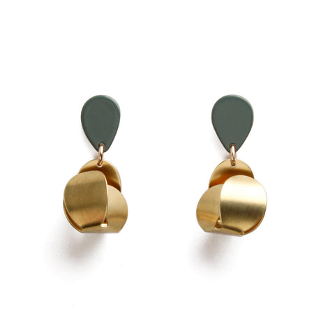 2pc Bloom Baubles, Small, Evergreen / Brass