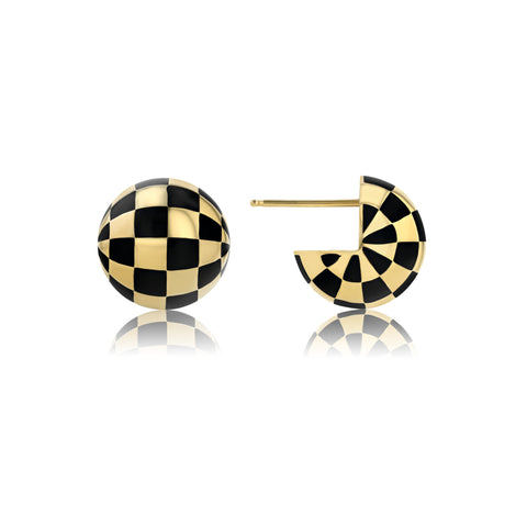 Checkered Button Ball Earrings