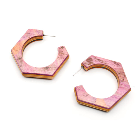 3Qtr LG Post Hoop Earrings, Pink / Orange