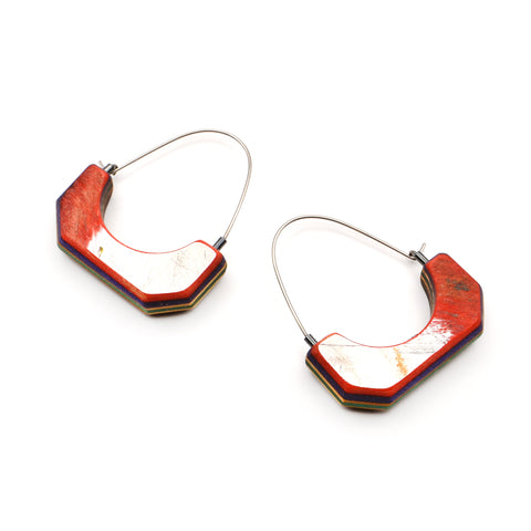 Reversible Cushion Cut Arc Tall Hoops, Red