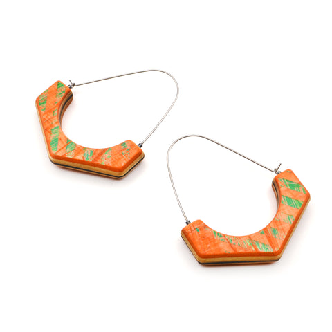 Reversible Hex Cut Large Arc Hoops, Orange
