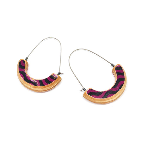 Arc Tall Hoop Earrings, Pink & Black