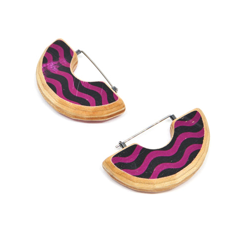 Diam Catch Hoop Earrings, Pink & Black