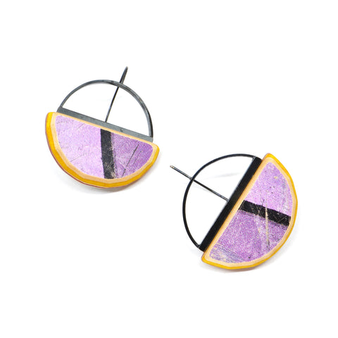 Diam Hoop Threader Earrings, Purple & Black