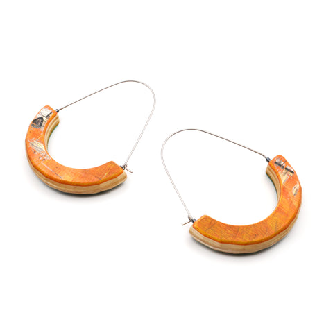 Large Round-Cut Arc Tall Hoops, Orange / Green