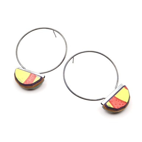 Diam Post Hoop Earrings, Yellow / Red
