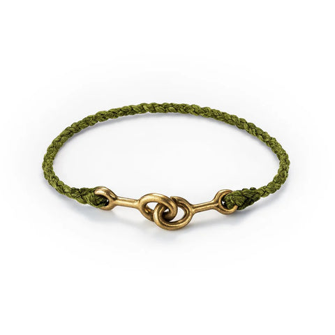 Sister Clasp Hand Braided Bracelet, Brass, Olive