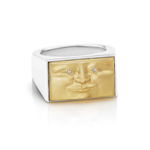 Brickface Signet Ring, Gold and Silver
