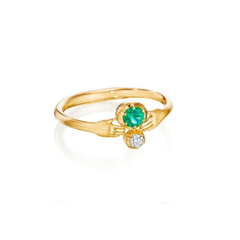 Emerald and Diamond Tiny Hands Ring