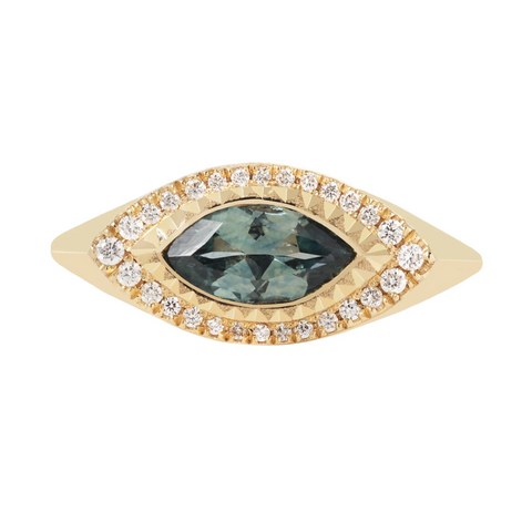 Sapphire Deco Eye Signet Ring