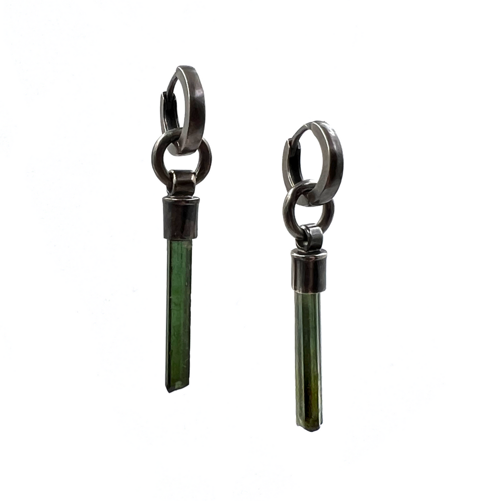 Detachable Crystal Huggie Earrings, Green Tourmaline