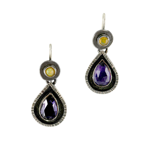 Gemstone Duo Earrings, Opal & Amethyst