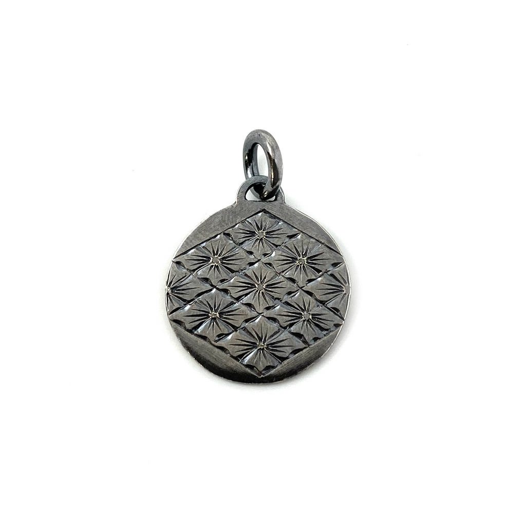 Engraved Flower Grid, Double Sided Charm