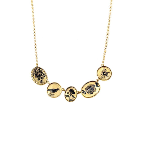 Quintuple Multicharm Rose Necklace