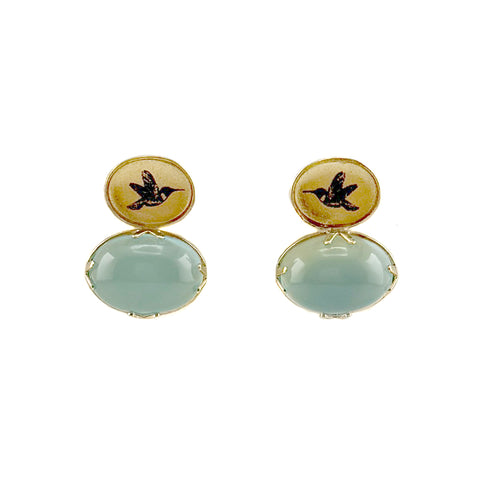Hummingbird Earrings, Chalcedony