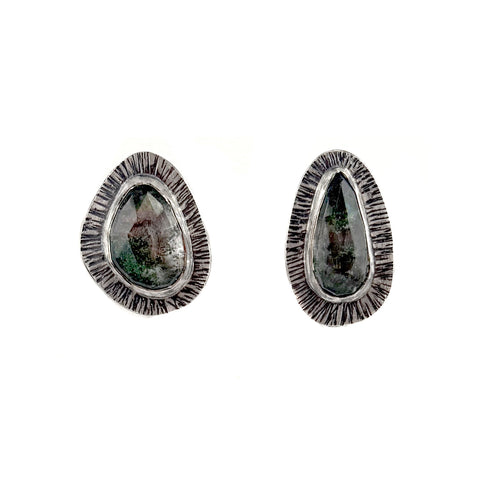 Large Hammered Earrings, Moss Agate