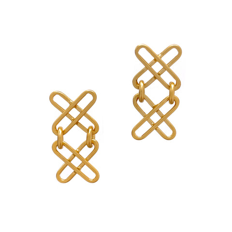 Double X Link Studs, Gold