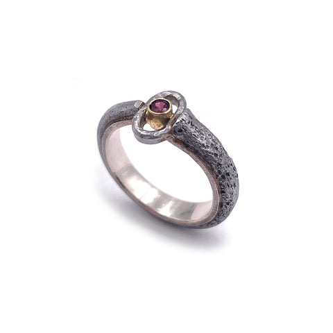 Antique Iron Nail Ring with Floating Ruby