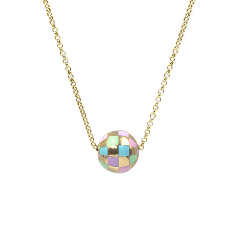 Checkered Ball Necklace, Pastel