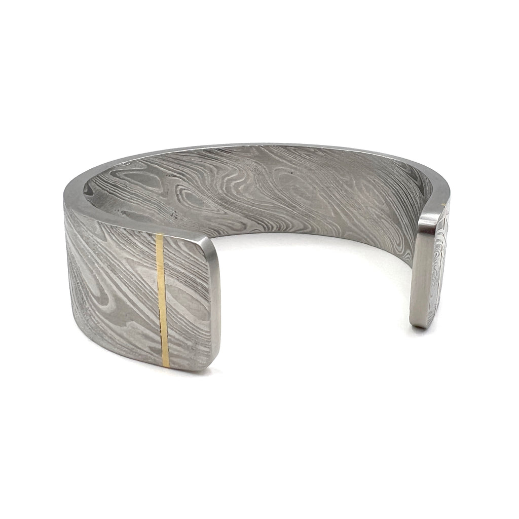 Wide Damascus Cuff with Gold Inlay