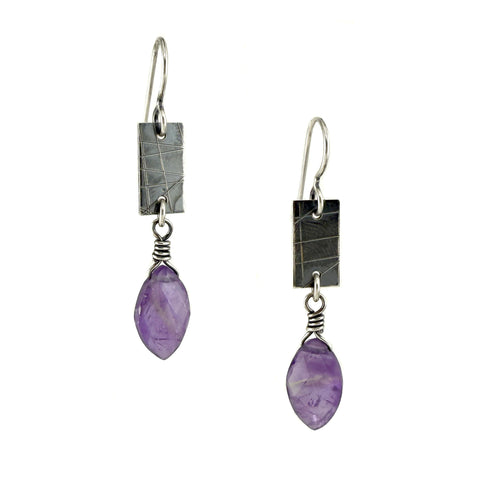Amethyst Etched Strip Earrings