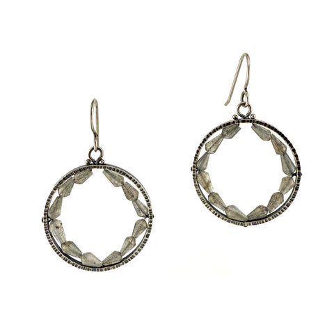 Medium Circle Geode Earrings, Labradorite