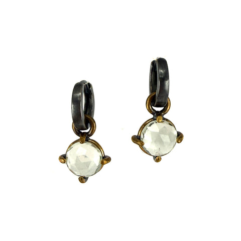 Two Tone Amethyst Huggie Earrings