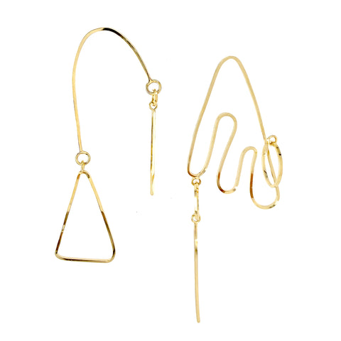 Line Drawing Earrings, Gold, 1