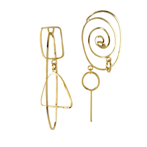 Line Drawing Earrings, Gold, 2