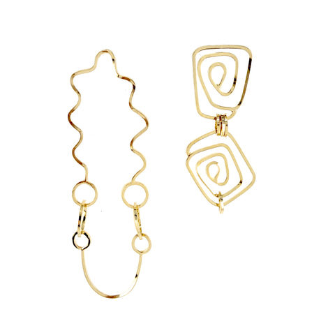 Line Drawing Earrings, Gold, 3